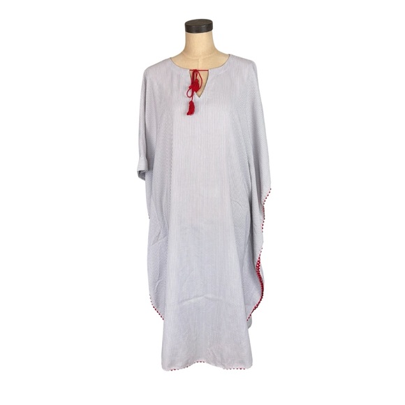 Lime Ricki grey & white pin striped women’s Caftan Red Trim & Tassles - Picture 1 of 9